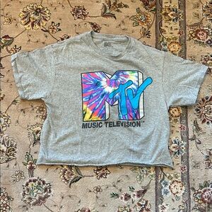 Original Vintage MTV Tie-Dye Logo Gray Cropped Tee-size S